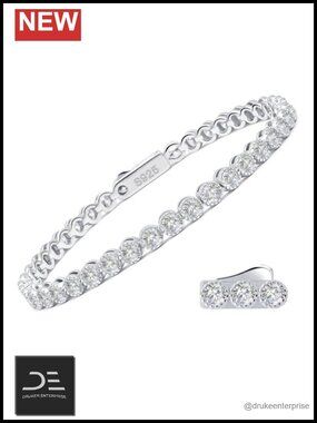 Moissanite Tennis Bracelet 925 Sterling Silver 3mm White Gold Plated D Color